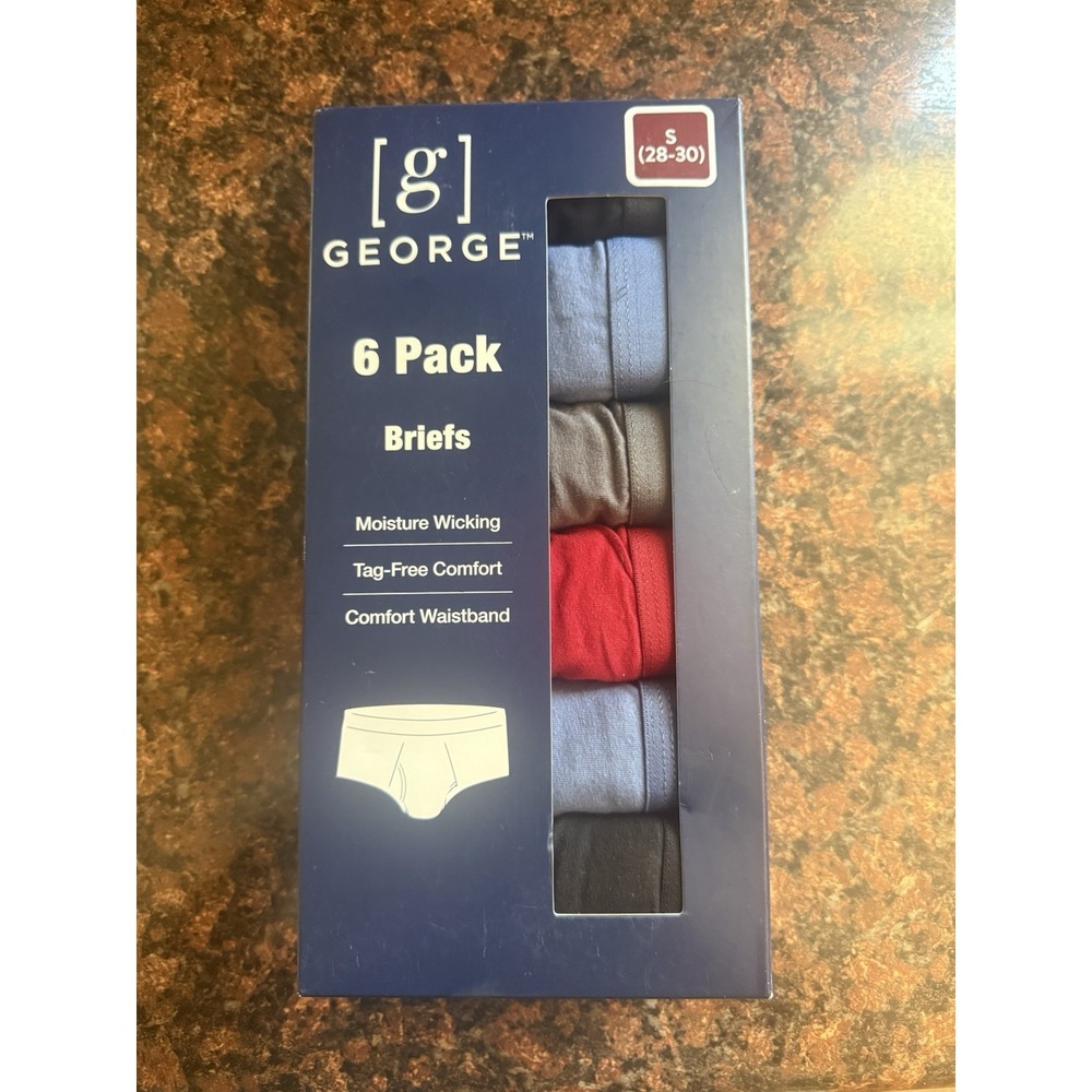 GEORGE Men's Small  (28-30) Cotton Briefs Tag-Free Wicking Odor Control 6-Pack